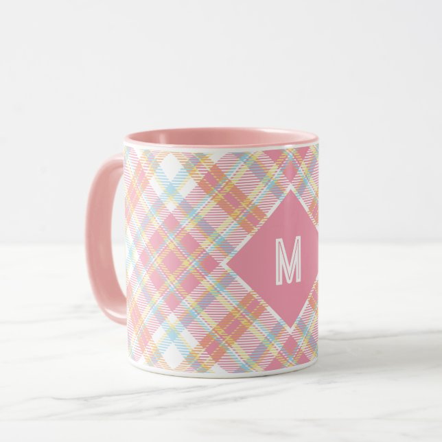 Anpassningsbar Monogram Play/Tartan Mönster Mugg (Framsida vänster)