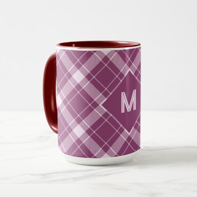 Anpassningsbar Monogram Play/Tartan Mönster Mugg (Framsida vänster)