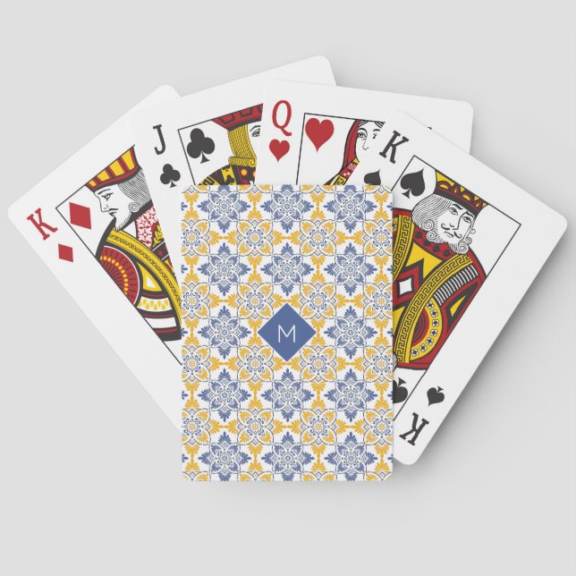 Anpassningsbar Monogram Portugisiska Tiles Mönster Casinokort (Baksidan)