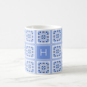 Anpassningsbar Monogram Portugisiska Tiles Mönster Kaffemugg