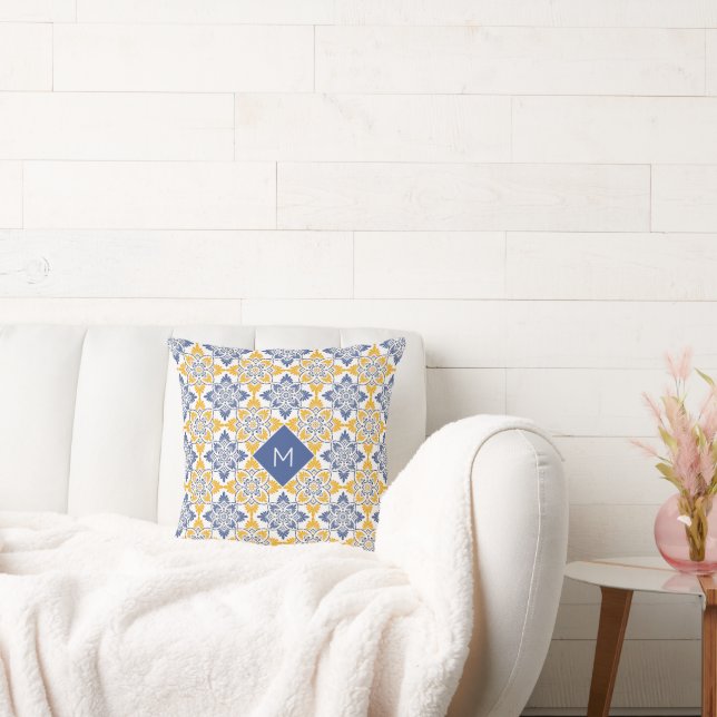 Anpassningsbar Monogram Portugisiska Tiles Mönster Kudde (Soffa)