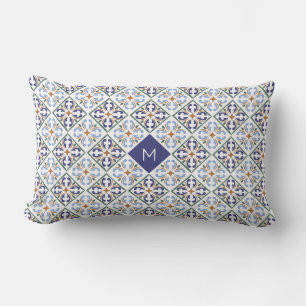 Anpassningsbar Monogram Portugisiska Tiles Mönster Lumbarkudde