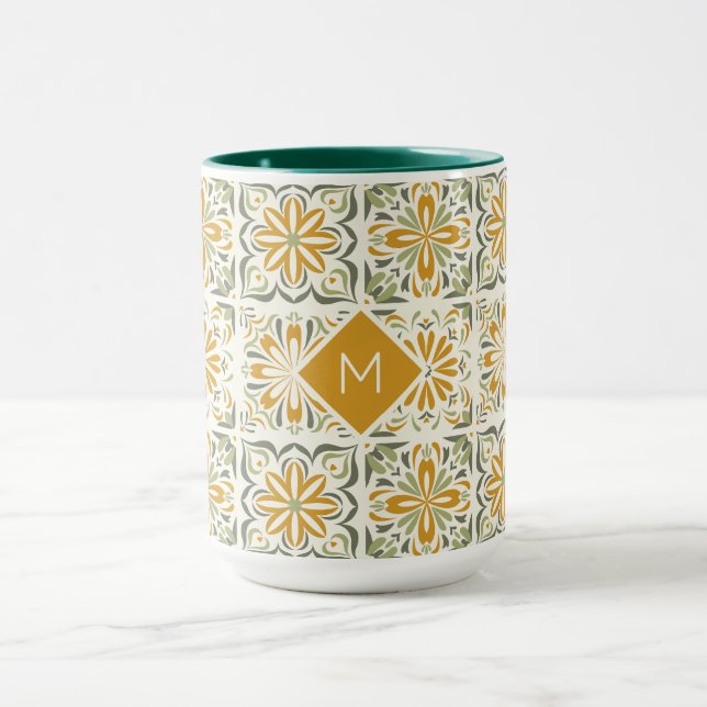 Anpassningsbar Monogram Portugisiska Tiles Mönster Mugg (Center)