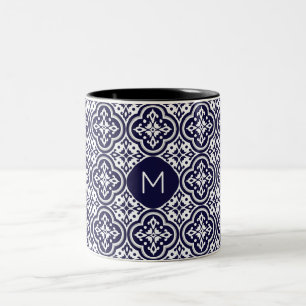 Anpassningsbar Monogram Portugisiska Tiles Mönster Två-Tonad Mugg