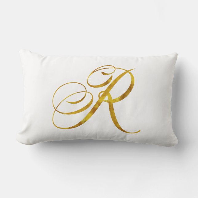 Anpassningsbar Monogram R Faux Gold Foil Monogram  Lumbarkudde (Framsida)