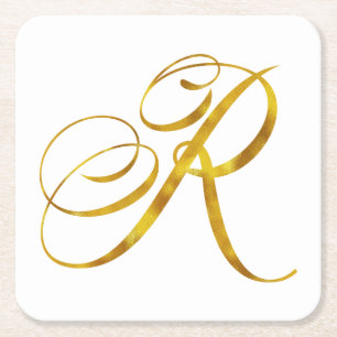 Anpassningsbar Monogram R Faux Gold Foil Monogram Underlägg Papper Kvadrat