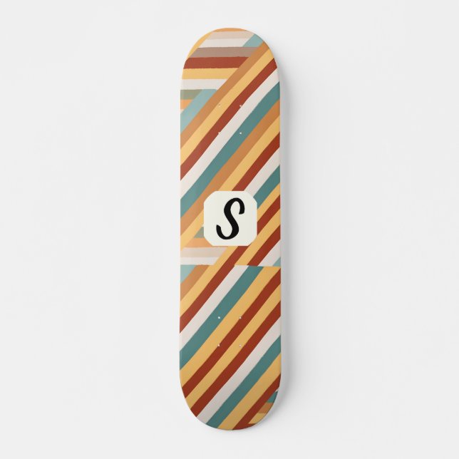 Anpassningsbar Monogram Retro 70s Geometric Skateb Mini Skateboard Bräda 18,5 Cm (Framsida)