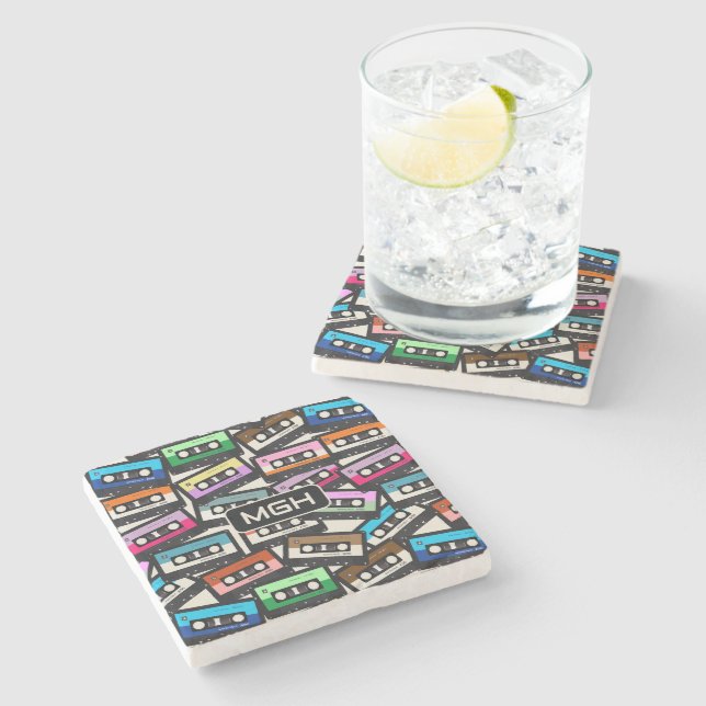Anpassningsbar Monogram Retro Casette-band Stenunderlägg (Sidan)
