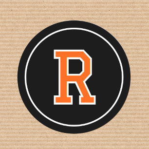 Anpassningsbar Monogram Retro Fold Navy Orange Bla Runt Klistermärke
