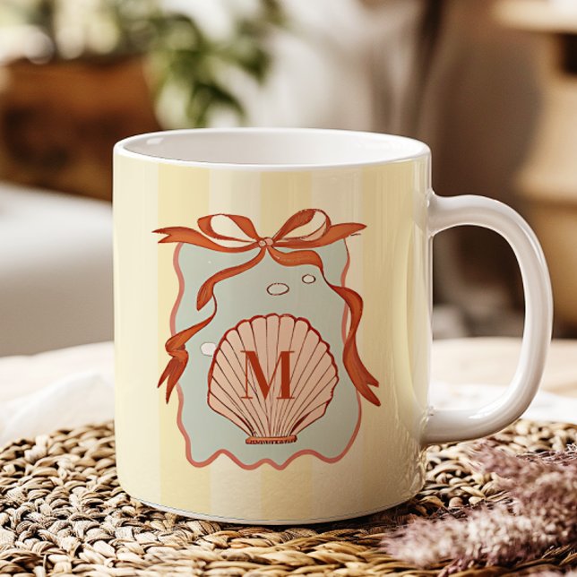 Anpassningsbar Monogram Retro-kustseashell Kaffemugg (Skapare uppladdad)