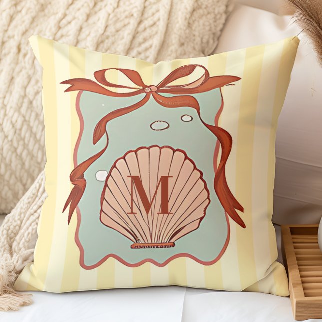 Anpassningsbar Monogram Retro-kustseashell Kudde (Skapare uppladdad)