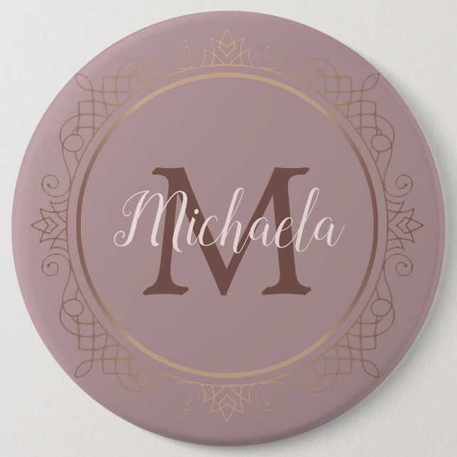 Anpassningsbar Monogram Ro Guld Elegant Modern Knapp (Framsida)