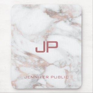 Anpassningsbar Monogram Ro Guld White Marble Musmatta