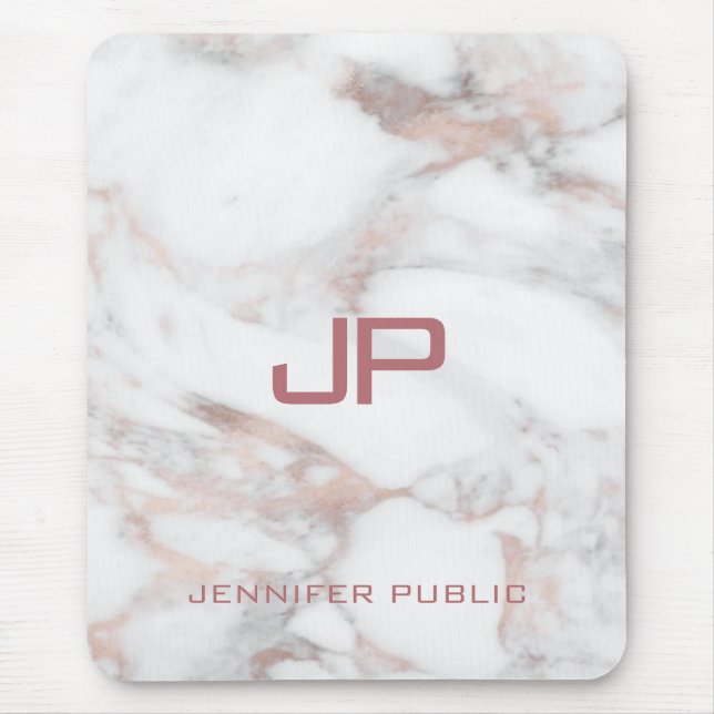 Anpassningsbar Monogram Ro Guld White Marble Musmatta (Framsidan)