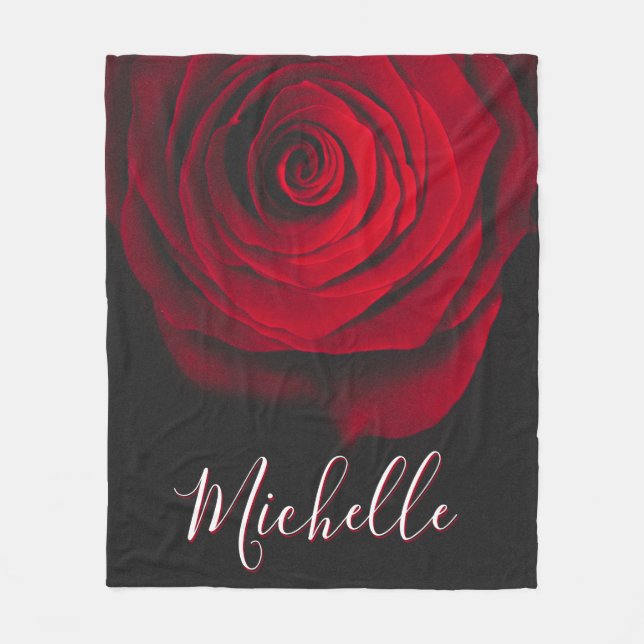 Anpassningsbar monogram röd ros vintage fotografi  fleecefilt (Framsidan)