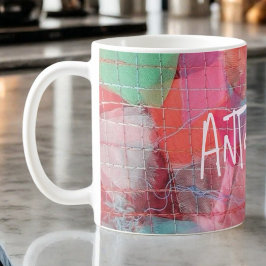 Anpassningsbar monogram röd rosa abstrakt mönster kaffemugg