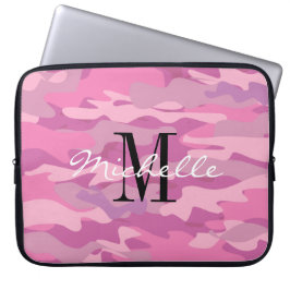 Anpassningsbar, monogram, rosa armékamera laptop s laptop sleeve