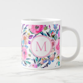 Anpassningsbar Monogram Rosa Blommigt Jumbo Mugg