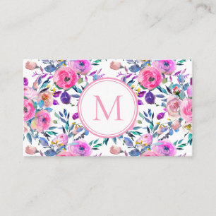 Anpassningsbar Monogram Rosa Blommigt vattenfärg Visitkort