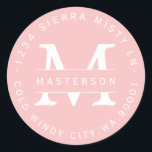 Anpassningsbar Monogram Rosa Circular Return-adres Runt Klistermärke<br><div class="desc">Anpassa med ditt Monogram. Ljus rosa och vit cirkulär adressetikett. All text är anpassade. Kontakta mig om du har frågor eller speciella förfrågningar.</div>