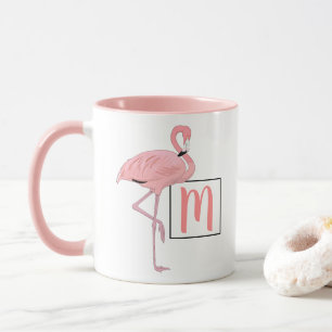 Anpassningsbar Monogram Rosa Flamingo Watercolor A Mugg