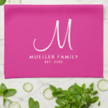 Anpassningsbar Monogram Rosa-Namn-Eleganten för -m Kökshandduk<br><div class="desc">Ladda upp anpassningsbar Lägg till din fotodesign eller Logotyp Text Elegant Modern Cute Monogram Initial Namn / Familjemall för Namn Trendig Rosa Kitchen Towel.</div>