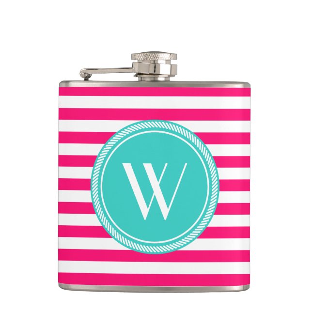 Anpassningsbar Monogram Rosa och skalstripe Fickplunta (Framsidan)
