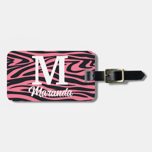 Anpassningsbar Monogram Rosa och svart Zebra Anima Bagagebricka (Horisontell Framsida)