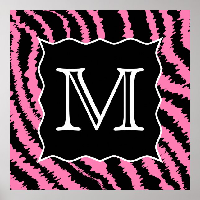 Anpassningsbar Monogram Rosa och svart Zebra tryck (Framsidan)