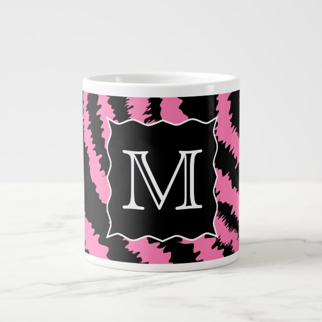 Anpassningsbar Monogram Rosa och svart Zebra tryck Jumbo Mugg (Framsidan)