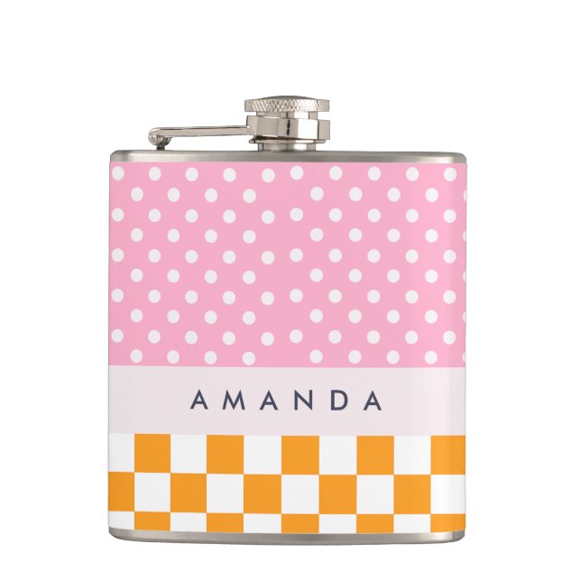 Anpassningsbar Monogram Rosa Orange Polka - punktk Fickplunta (Framsidan)