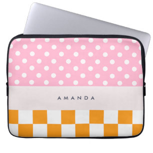 Anpassningsbar Monogram Rosa Orange Polka - punktk Laptop Fodral
