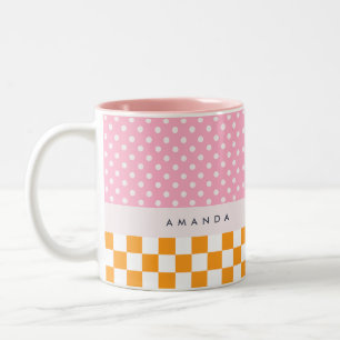 Anpassningsbar Monogram Rosa Orange Polka - punktk Två-Tonad Mugg