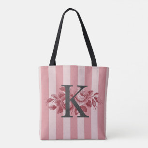 Anpassningsbar Monogram Rosa Ränder Kålrosor Tygkasse
