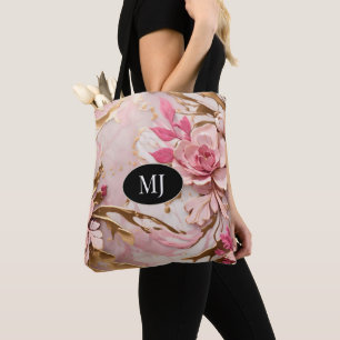 Anpassningsbar Monogram Rosa White Guld Blommigt T Tygkasse