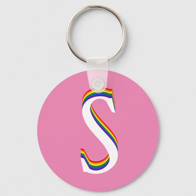 Anpassningsbar Monogram S LGBTQ Gay pride Rainbow  Nyckelring (Framsida)