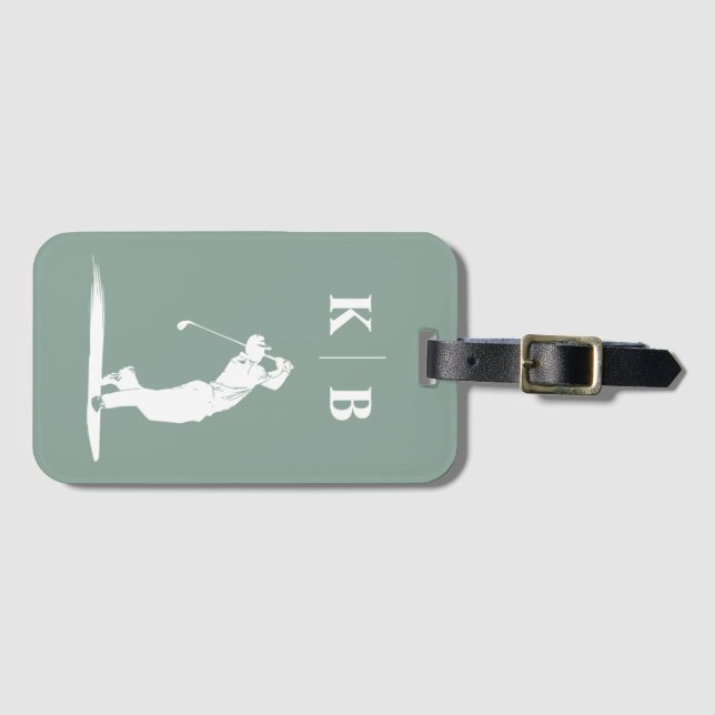 Anpassningsbar Monogram Sage Grönt Vit Personlig G Bagagebricka (Framsida horisontal)