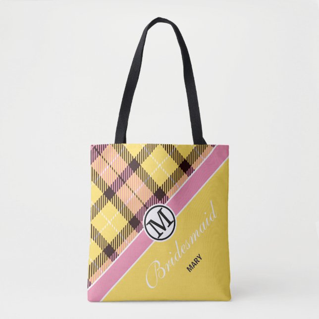 Anpassningsbar Monogram Script Namn Chic Tartan Br Tygkasse (Framsida)