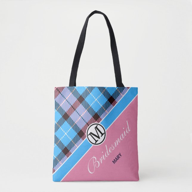 Anpassningsbar Monogram Script Namn Chic Tartan Br Tygkasse (Framsida)