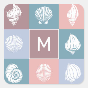 Anpassningsbar Monogram Seashells Mönster Fyrkantigt Klistermärke