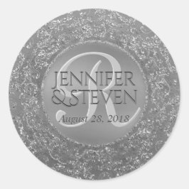 Anpassningsbar Monogram Silver Glam Seal Runt Klistermärke