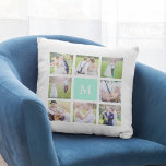 Anpassningsbar Monogram Simple White Square Photo  Kudde<br><div class="desc">Monogram vit kudde med 8 kvadratiska bilder som är ordnade i en rutnätslayout på fram- och baksidan skapar det totalt 16 foton som du kan ersätta med egna foton. Du kan också lägga till din familjeferminal för monogrammet och ändra bakgrunden färg i monogramrutan genom att klicka på "anpassa" och ändra...</div>