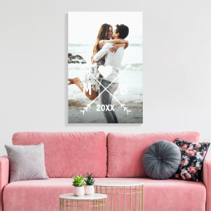 Anpassningsbar Monogram Snyggt Kärlek par hjärtpil Canvastryck