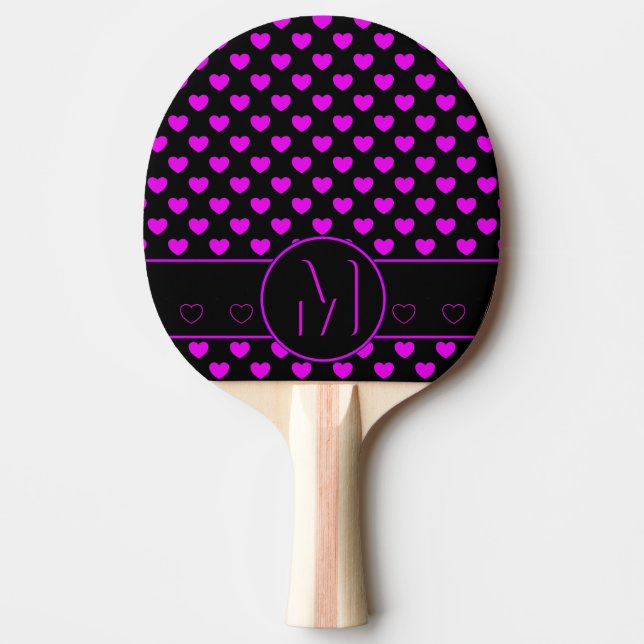 Anpassningsbar Monogram, Snyggt Svarta och Rosa Hj Pingisracket (Framsidan)
