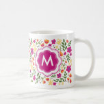 Anpassningsbar Monogram Söt Colorful Girly Blommig Kaffemugg<br><div class="desc">Anpassa den här Anpassningsbarna Monogram Söt Mugg med en Original Bright Rosa,  Orange och Gult Colorful Summer Blommigt and Grönt Löv Mönster. Flickr söt sommardesign.</div>