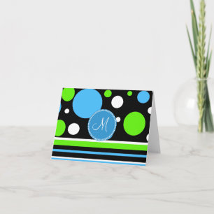 Anpassningsbar Monogram Teal Grönt Rand Polka dots Anteckningskort