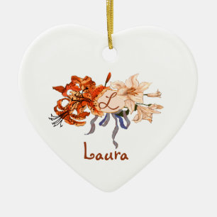 Anpassningsbar Monogram Tiger Lily Bouquet Julgransprydnad Keramik