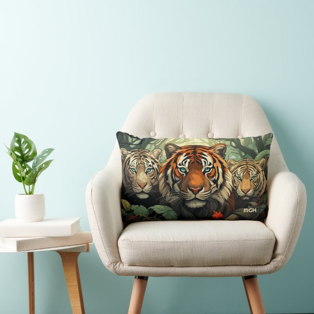 Anpassningsbar Monogram Tigers Illustration Lumbarkudde (Stol)