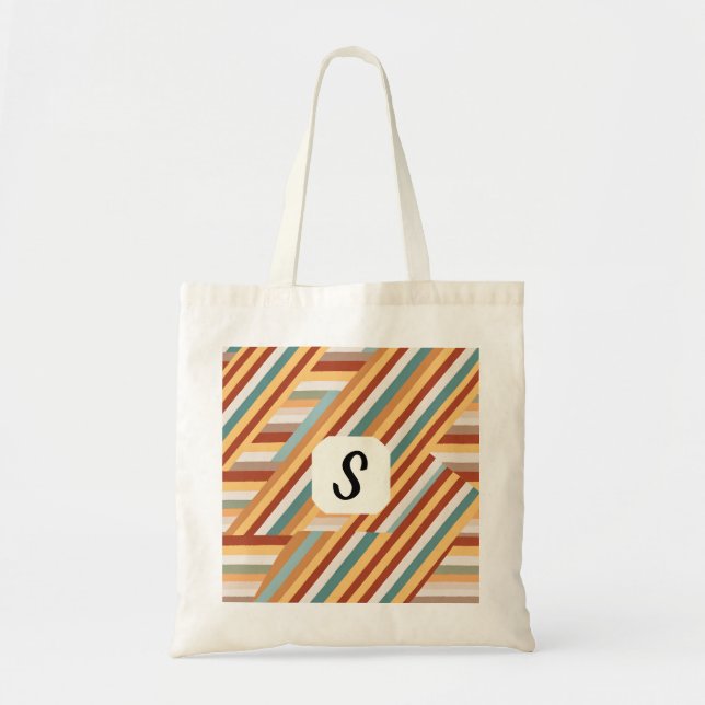 Anpassningsbar Monogram Tote Bag | Modern Retro 70 Tygkasse (Framsidan)