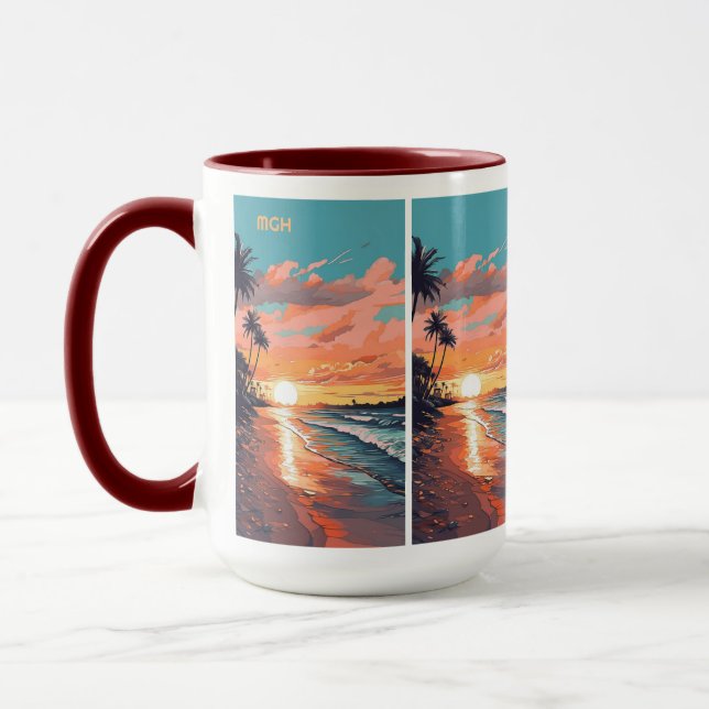 Anpassningsbar Monogram Tropical Beach Sunset Mugg (Vänster)